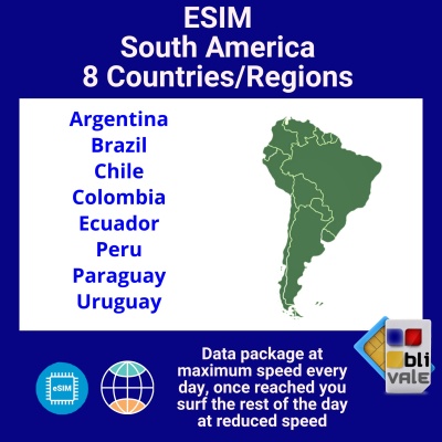blivale_en_esim_new_south_america_8_countries_data_package_1080x1080 eSIM per il SUD AMERICA 8 Paesi/Regioni Pacchetto Dati