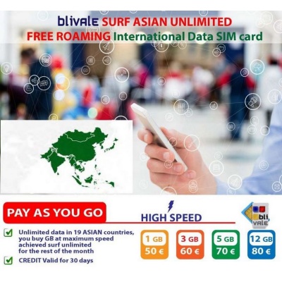 blivale_image_pay_as_you_go_surf_asian_unlimited_free_roaming_gb_worldwide BLIVALE SIM Card Surf Asia Unlimited: unlimited data GB in 19 Asian countries