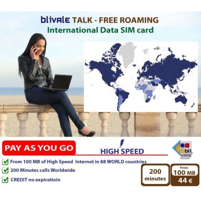 blivale_image_pay_as_you_go_talk_free_roaming_mb_200_minutes_calls_worldwide_88_countries BLIVALE SIM Card Phone calls: 200 international minutes and SIM Data from 100 MB in Free Roaming